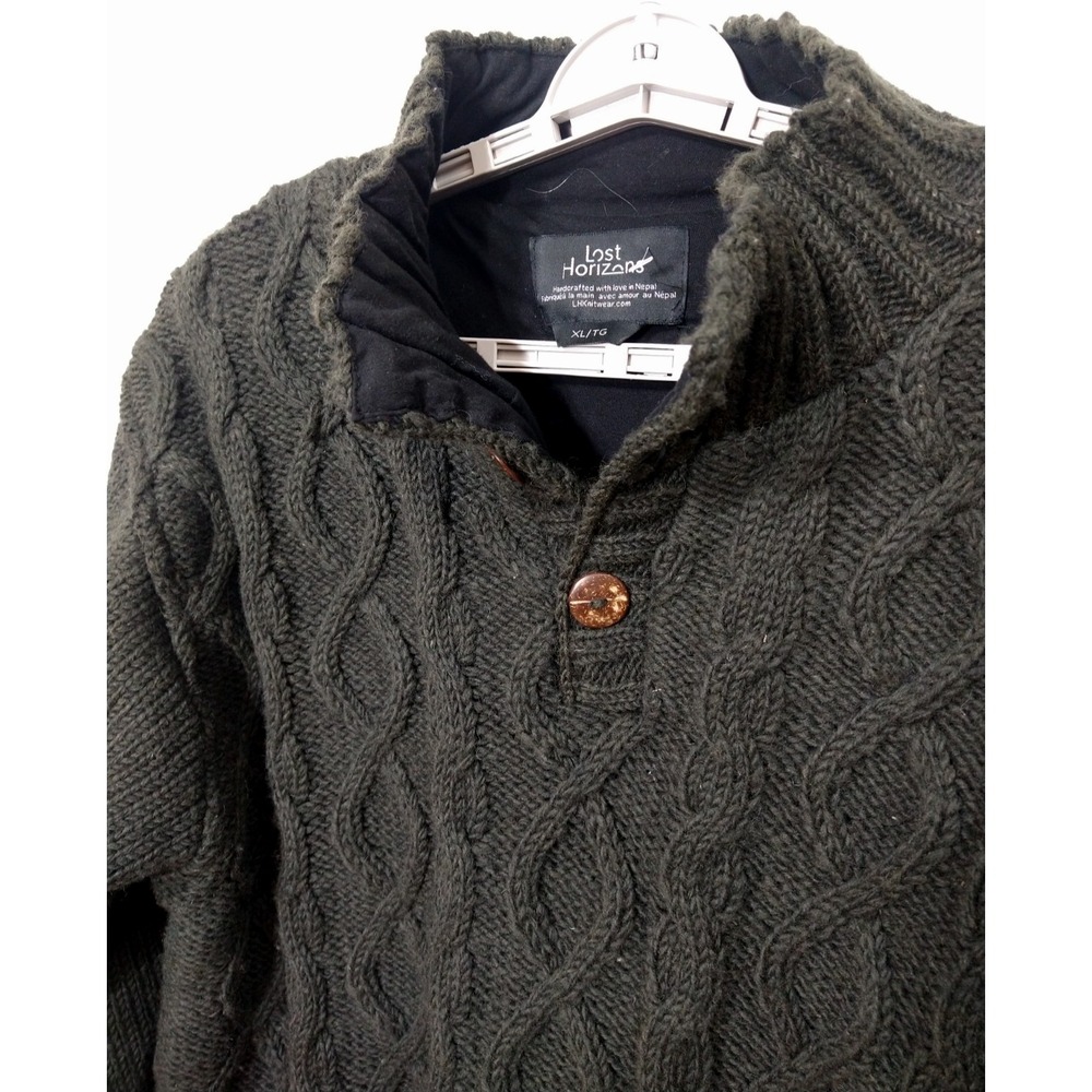 Lost Horizons Olive Green Heavy Wool Sweater Nepal Indie Hippie Hipster  XL